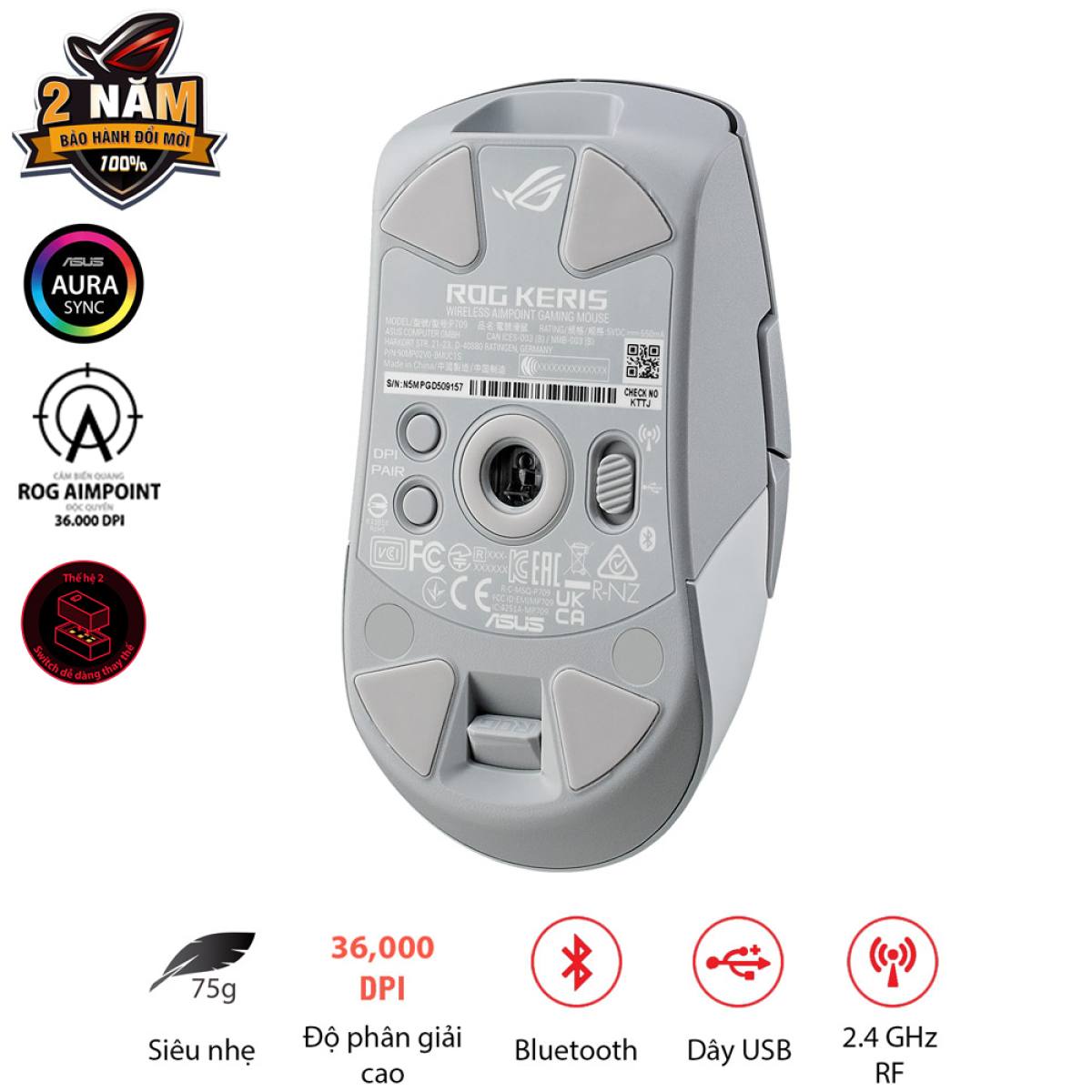 Chuột Asus ROG KERIS Wireless AIMPOINT Trắng | Không dây