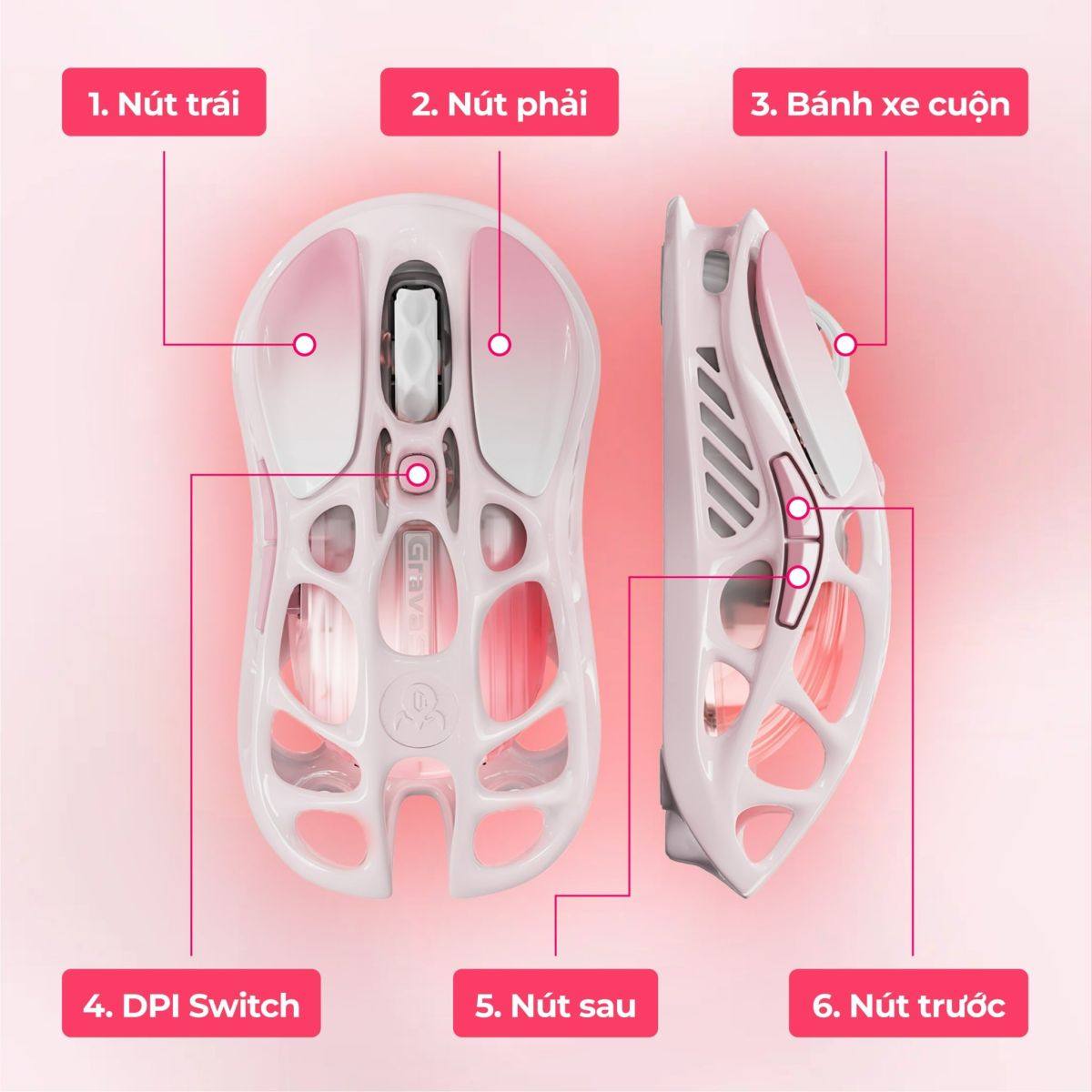 Chuột Gravastar Mercury M1 Pro - Sakura Pink