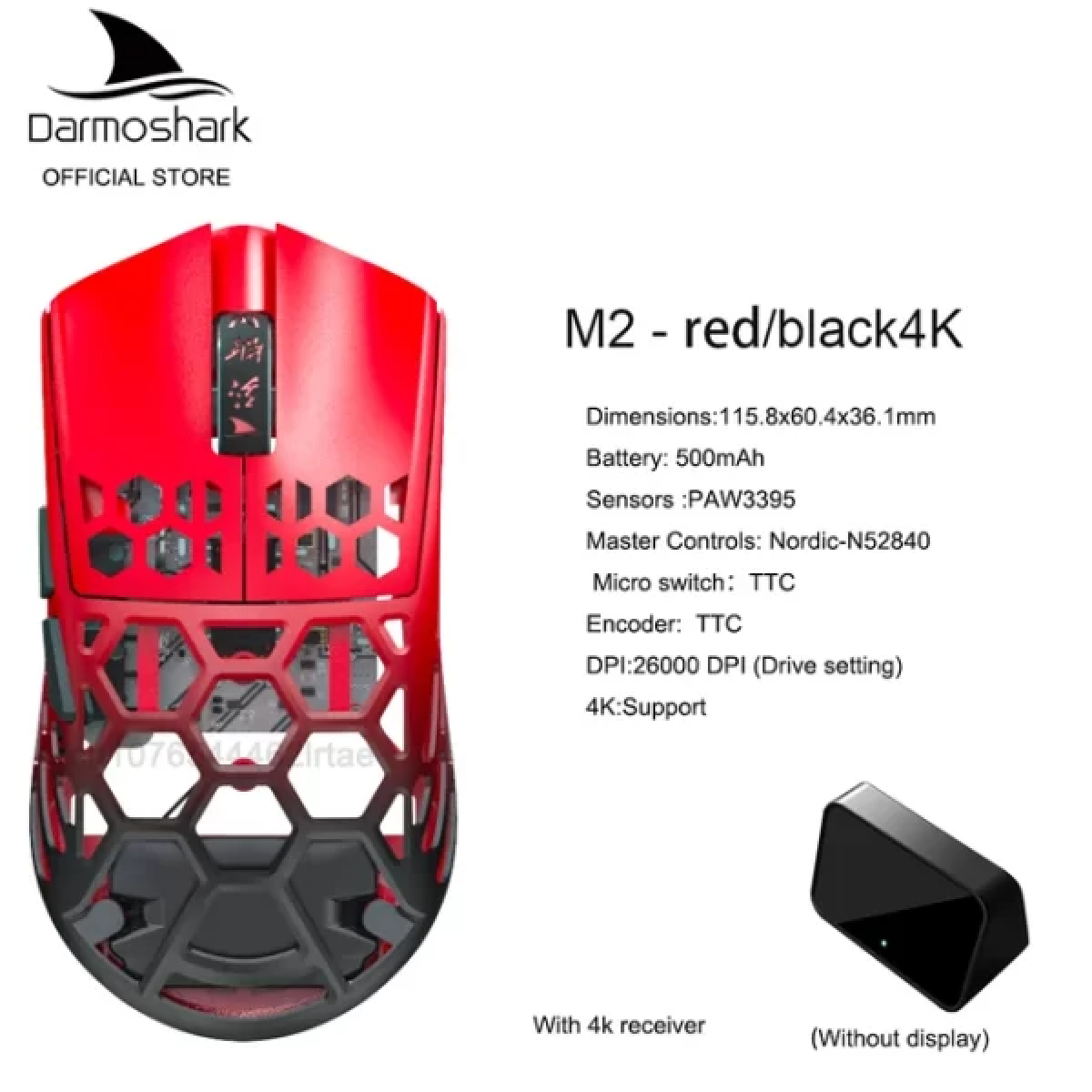 Chuột Darmoshark M2 Red Chain/ Fairy Violet | Không dây - 4KHz - PAW3395